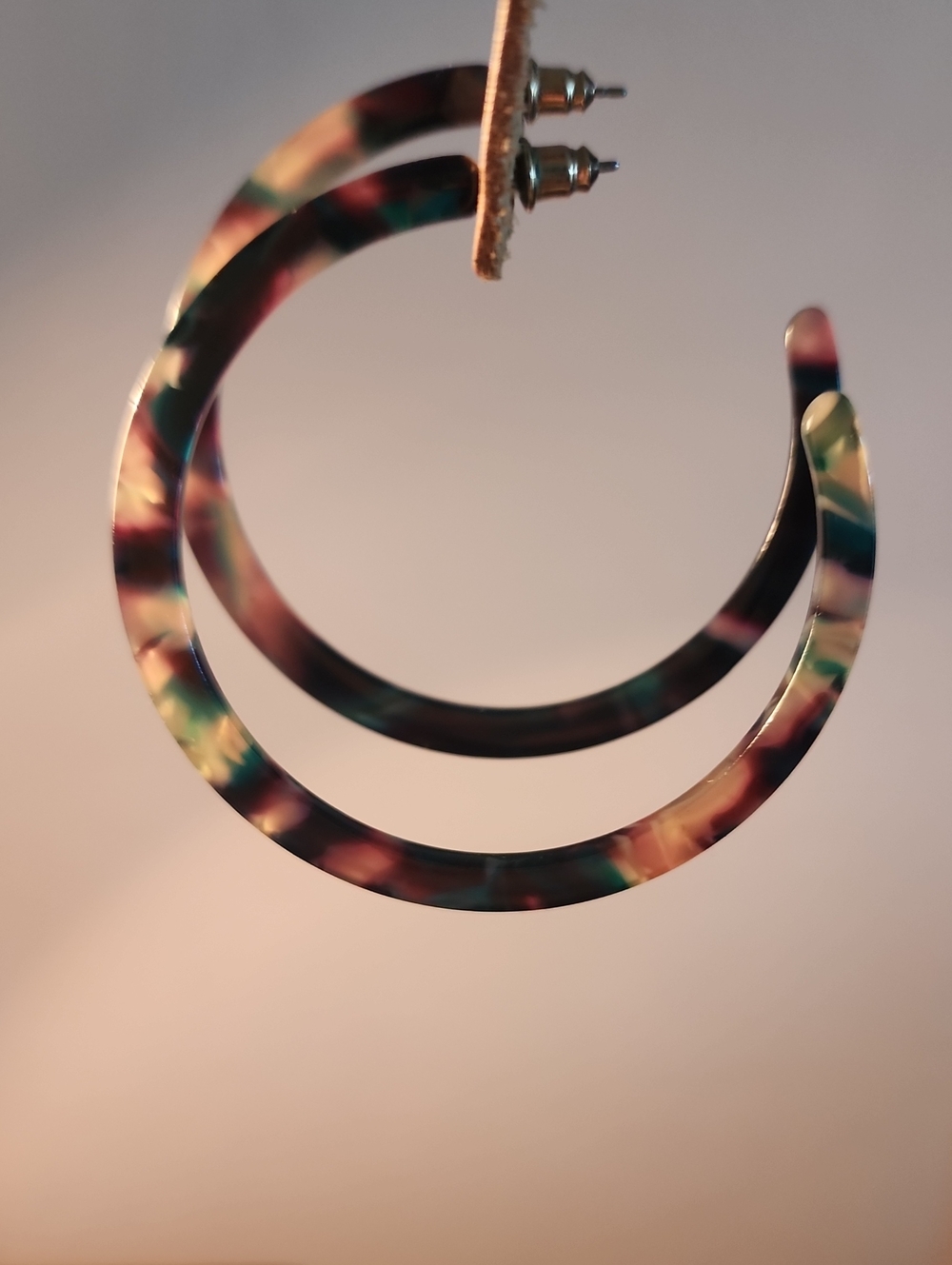 Multicolor Lightweight Hoop Earrings with Pink and Green Accents - Women Jewelry